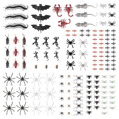 150 Pieces Plastic Bugs Trick Joke Decoration Scary Insects Fake Spider Bat Centipede Scorpion Cockroach Ant Mouse Gecko for Halloween Decoration Indoor Party Home April Fool Day Favors Decor Supplies