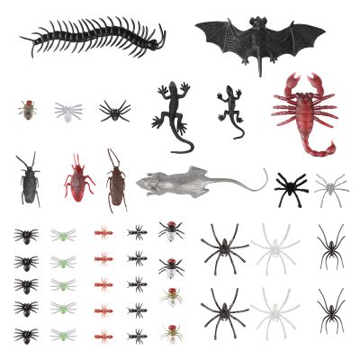 44 Pieces Plastic Bugs Trick Joke Decoration Scary Insects Fake Spider Bat Centipede Scorpion Cockroach Ant Mouse Gecko for Halloween Decoration Indoor Party Home April Fools Day Favors Decor Supplies