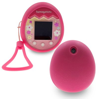 Xcivi Silicone Cover and Lanyard for Tamagotchi Pix Virtual Interactive Pet Game Machine, Silicone Shell Compatible with New Tamagotchi PIX (Pink-Pink)