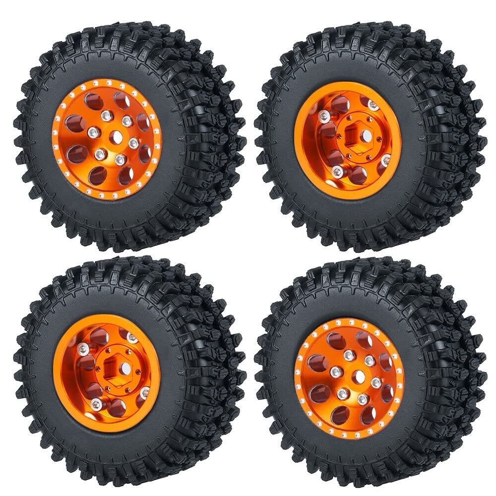 4Pcs 1.0" Beadlock 50 * 20mm/54 * 23mm Wheel Rims Tires Set for 1/24 RC Crawler Car Axial SCX24 90081 AXI00001 AXI00002 Part (Color : Light Grey)