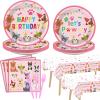 98pcs Dog Birthday Party Decorations Puppy Tableware Set Plates Napkins Pink Dog Theme Tablecloth for Girl Birthday Lets Pawty Party Supplies Kit Pet Dogs Table Cover Dinnerware Paw Print Theme Favors view 1