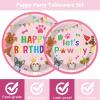 98pcs Dog Birthday Party Decorations Puppy Tableware Set Plates Napkins Pink Dog Theme Tablecloth for Girl Birthday Lets Pawty Party Supplies Kit Pet Dogs Table Cover Dinnerware Paw Print Theme Favors view 3
