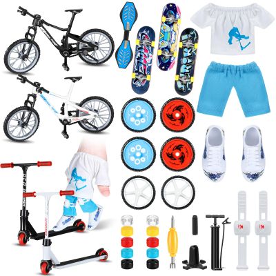 35 Pcs Mini Finger Toy Set, Finger Scooter, Finger Skateboards, Finger Shoes, Mini Finger Bikes, Finger Tops, Finger Pants, Finger Knee Pads, Tiny Swing Board, Mini Bike Wheels Toys for Party Favors