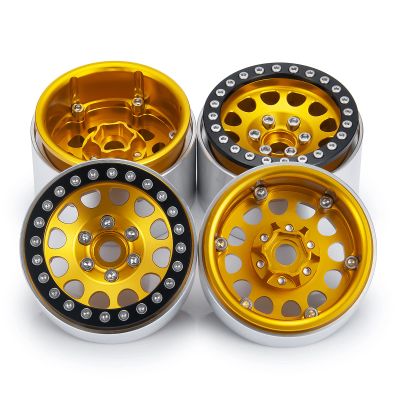 35mm Width RC 1.9" Beadlock Wheel Rims, 4pcs Metal Wheel Hubs for 1/10 Axial Scx10 SCX10 II Scx10 III D90 D110 TRX-4 (Gold & Black)
