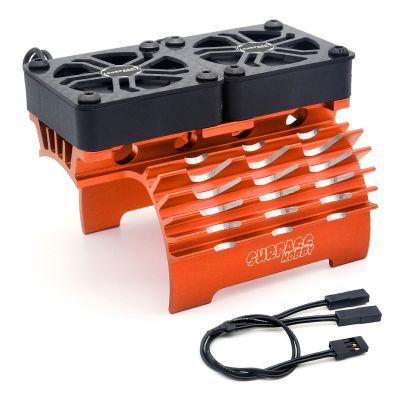 RC Cooling Fans 16000RPM,40mm Dual Car Motor Cooling Fans with Metal Heatsink for 1/5 1/6 Scale RC Car Truck Diameter 55-58mm Motor (Orange)