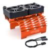 RC Cooling Fans 16000RPM,40mm Dual Car Motor Cooling Fans with Metal Heatsink for 1/5 1/6 Scale RC Car Truck Diameter 55-58mm Motor (Orange) view 1