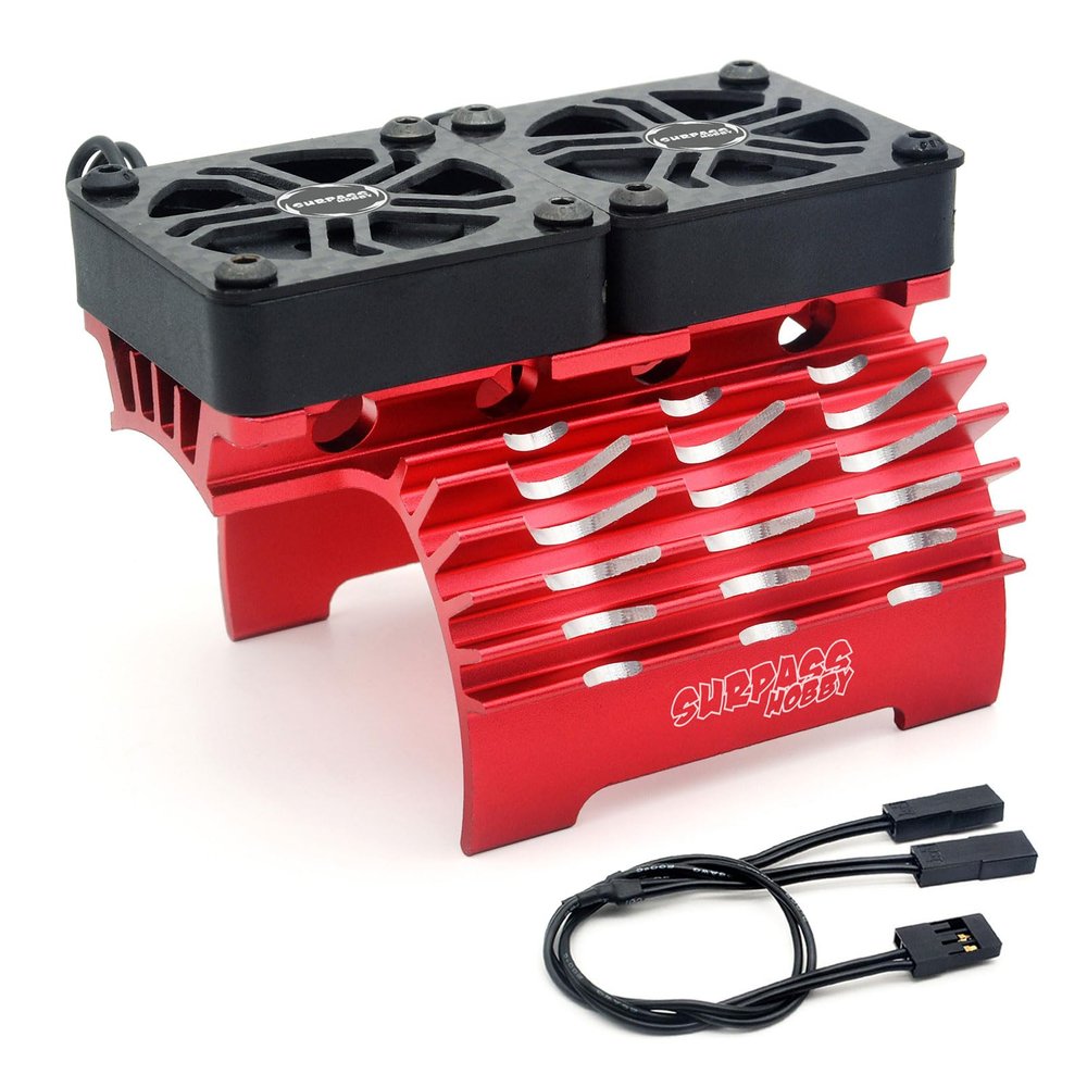 RC Cooling Fans 16000RPM,40mm Dual Car Motor Cooling Fans with Metal Heatsink for 1/5 1/6 Scale RC Car Truck Diameter 55-58mm Motor (Red)