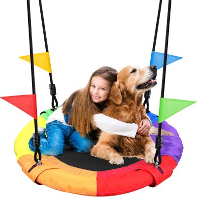 Odoland Saucer Kid Tree Swing - 900D Waterproof Oxford Platform Outdoor Round Flying Saucer Swing for Backyard wirh Adjustable Hanging Ropes for 12 Years Kids Color