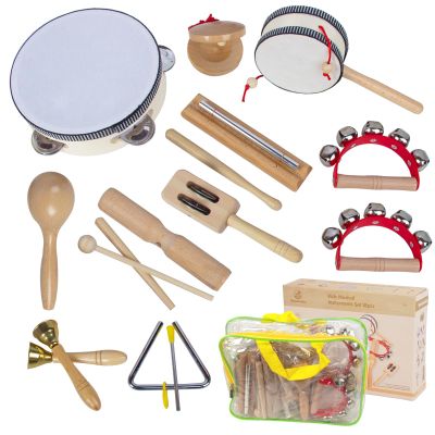 Wooden Musical Instruments Set for Toddlers 1-3, Natural Wood Percussion Instruments Xylophone Gift Set for Girls Boys Kids ,Preschool Educational Musical Toys with Storage Bag (Log Color)