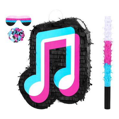 Sosation Music Piata Music Note Pinata Birthday Party Decorations Dj Kpop Theme Party Baby Shower with Wooden Stick Paper Blindfold Confetti Set for Boys Girls Adults, 16.1 x 12 x 2.8 Inch