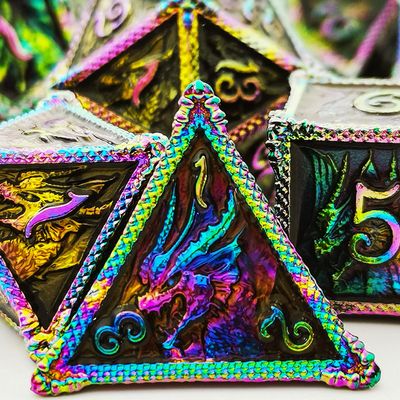HAOMEJA DND Dice Metal Dragon Set Dice 7 Role Playing Dice D&D Solid Dice Dungeons and Dragons (Colorful Black)