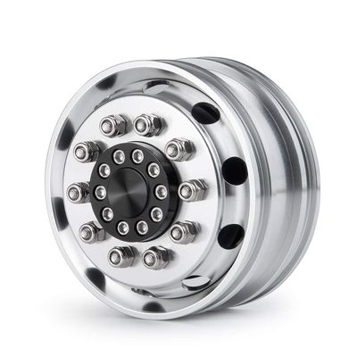 2PCS CNC Metal Alloy Front Wheel Hub Rim with 28mm Width Black Rubber Tires for 1/14 Tamiya RC Trailer Tractor Truck (Color : 1Pcs Wheel Rim)