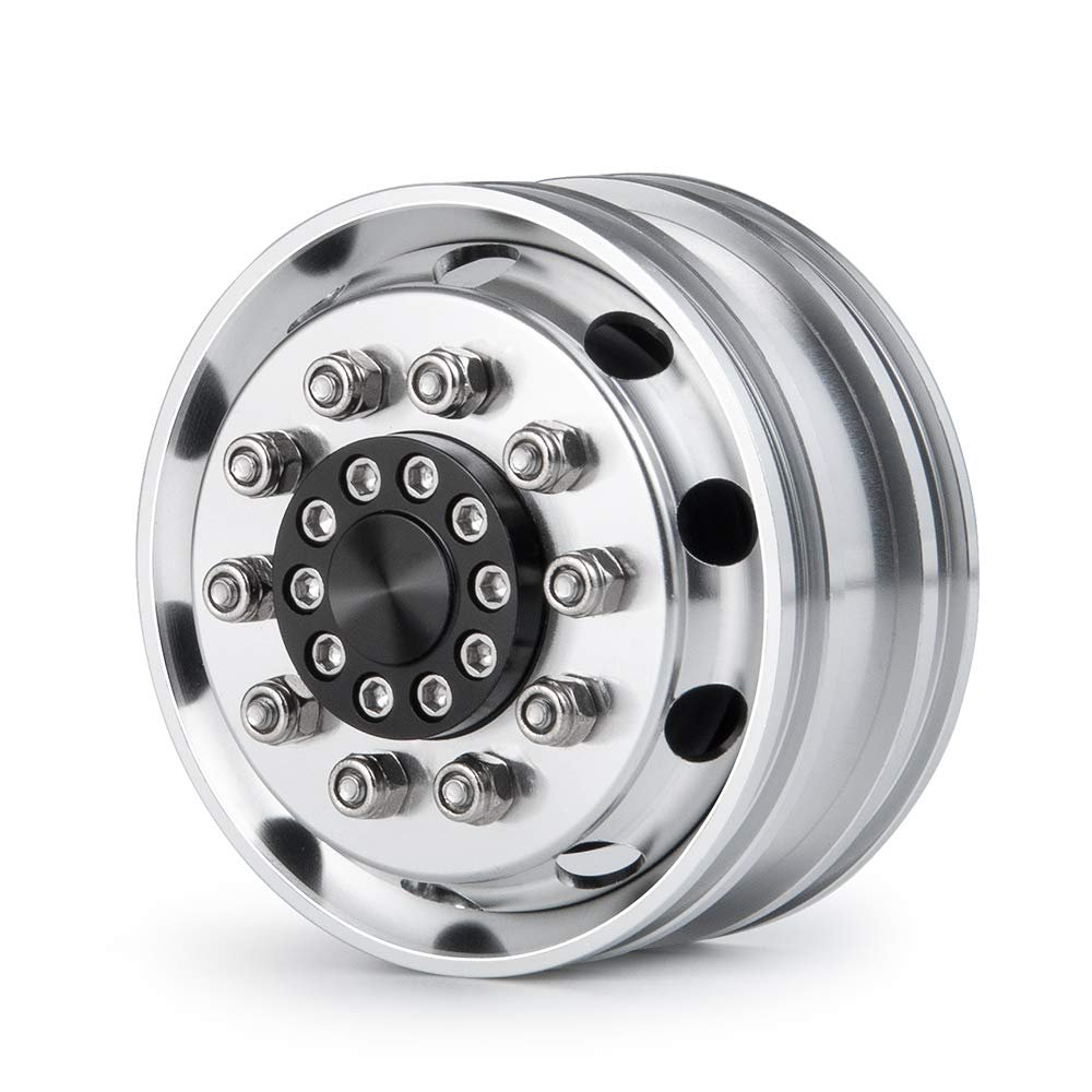 2PCS CNC Metal Alloy Front Wheel Hub Rim with 28mm Width Black Rubber Tires for 1/14 Tamiya RC Trailer Tractor Truck (Color : 1Pcs Wheel Rim)