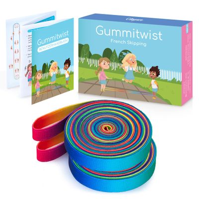 Cikyner Chinese Jump Rope, 2 Pack 4m Long 1.5cm Wide Elastic Chinese Ropes with Instructions French Skipping Rainbow Band for Children Jumpsies Games Indoors and Outdoors, Ideal for Gifts for Kids