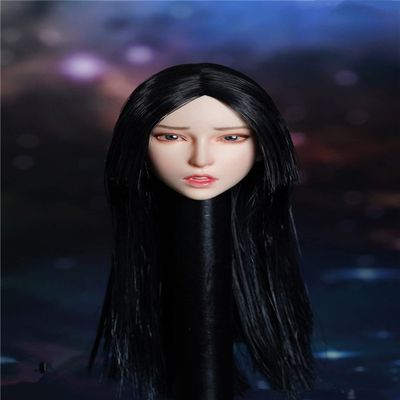 1/6 Scale Female Head Sculpt, Asian Girl Pale Skin Planted Hair Expression Head Carved for 12inch Action Figure Body Doll (F)