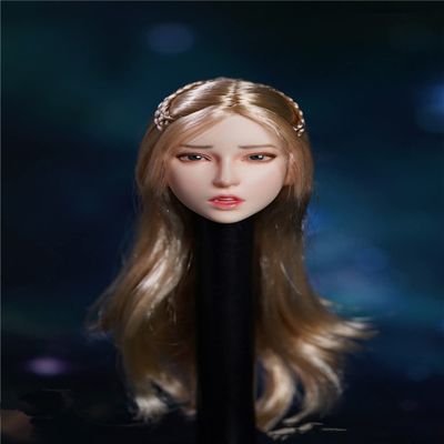 1/6 Scale Female Head Sculpt, Asian Girl Pale Skin Planted Hair Expression Head Carved for 12inch Action Figure Body Doll (C)