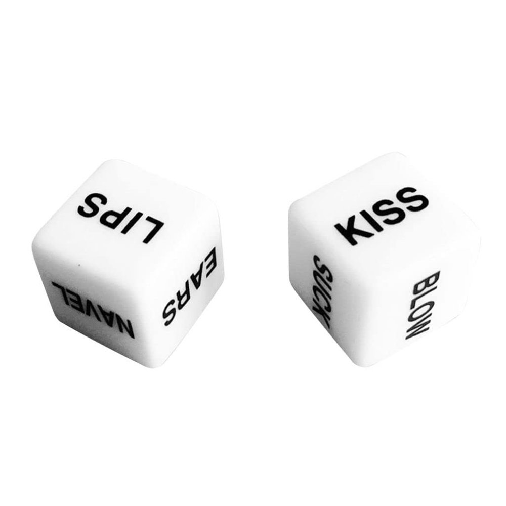 1 Pair Couples Dice, 0.63 x 0.63 x 0.63 inch Funny Romantic Sport Dice Naughty dice Novelty Gift for Valentines Day, Honeymoon, Bacherette Party, Newlyweds, Wedding Anniversary (White and White)