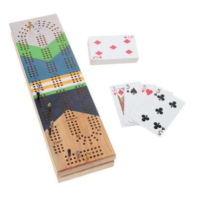 Pacific Shore Games Canoe Cribbage Board Game Set, Placid Nautical Print, Continuous 3 Track Travel Cribbage Boards Unique, Wooden Board Games for Adults, 9 Metal Cribbage Pegs, 12 Inches