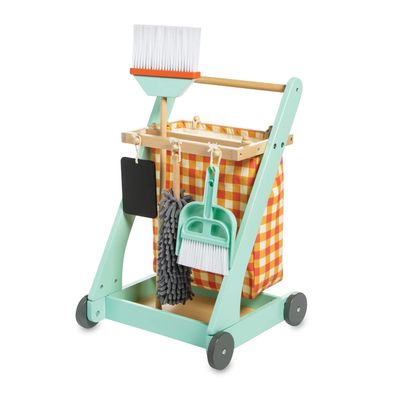 MindWare Oh So Fun! Cleaning Cart Kids Cleaning Set Includes Kid Size Broom & Other Cleaning Toys for Kids 3 & Up