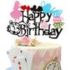 1 PCS Alice Happy Birthday Cake Topper Glitter Magical Poker Bunny Bowl Clock Fairy Eat Me Cake Pick Decorations for Magic Alice Theme Tea Party Baby Shower Kids Birthday Party Supplies view 1