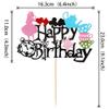 1 PCS Alice Happy Birthday Cake Topper Glitter Magical Poker Bunny Bowl Clock Fairy Eat Me Cake Pick Decorations for Magic Alice Theme Tea Party Baby Shower Kids Birthday Party Supplies view 2