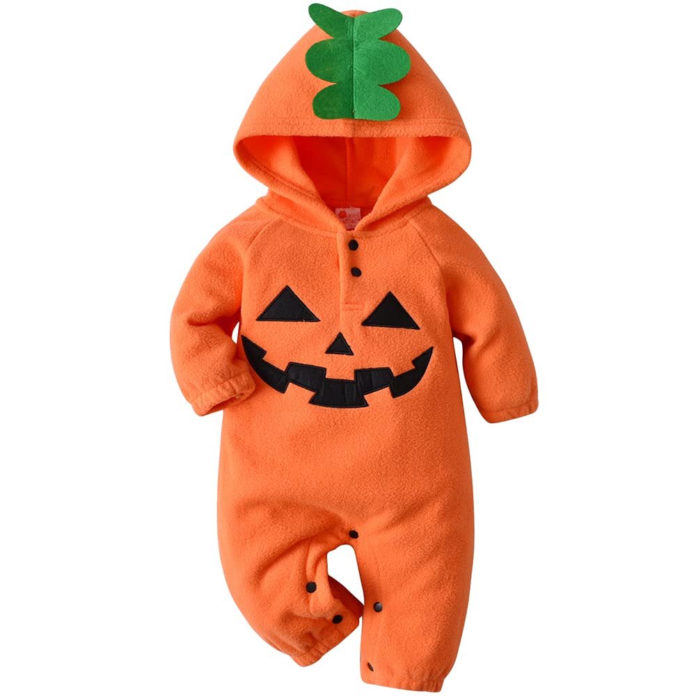 Baby Pumpkin Costume Pumpkin Hooded Outfit Baby Halloween Costumes Jackolantern Unisex Orange Onesie 12-20 Months
