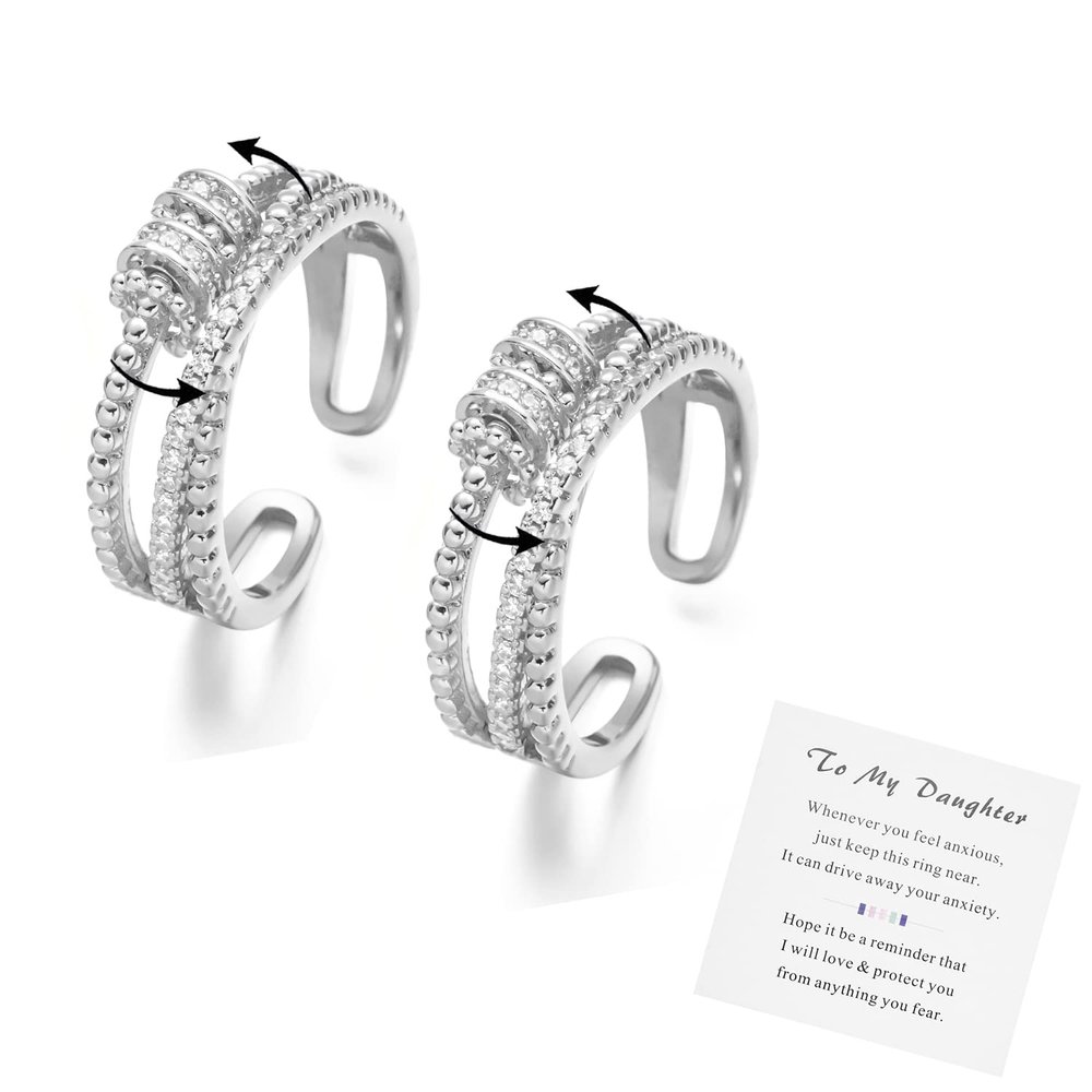 INERRWIX To My Daughter - Fidget Ring with Beads Spinner Adjustable Swivel Ring Fidget Jewelry Gift For Daughter Stepdaughter (2pcs)