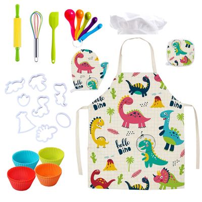 DAISHA Kids Cooking and Baking Set, Cartoon Apron Hat Sleeves Cookware, Ultimate Kids Baking DIY Gift for Girls and Boys.