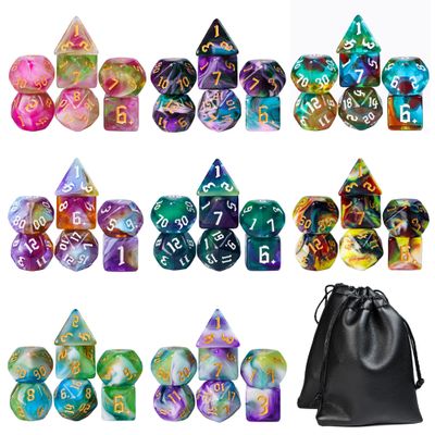 KSNDie 8 Sets Polyhedral Dice Set D&D, 56pcs DND Dice Set with 2 Large Leather Bag for RPG Table Games