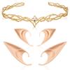 FRESHME Fairy Ears with Elf Crown Set 2 Pairs Soft Elf Ears with Gold Fairy Crown Set Pixie Headband Headpiece Kit Cosplay Costume Makeup for Christmas Renaissance Halloween Custome Dress Up view 1