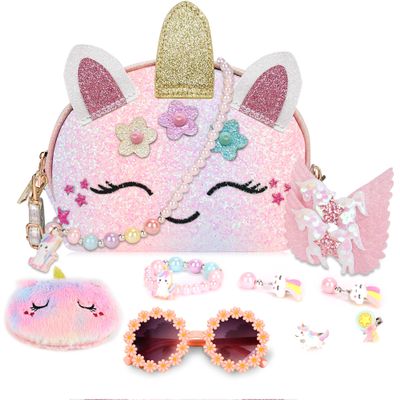 Purse for Little Girls,Girls Jewelry Pretend Play,Unicorn Gifts for girls,Crossbody Bags for Kid,Girl Birthday Gift,Dress Up Jewelry Pretend Play