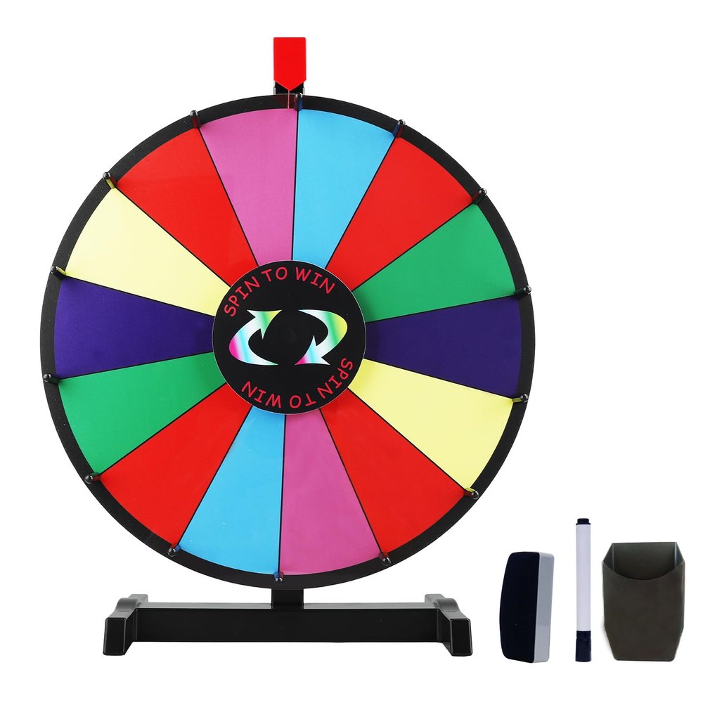 iElyiEsy 24" Spinning Prize Wheel of Fortune 14 Slots Spinner Wheel for Prizes with Stand, Dry Eraser and Marker Pen for Trade Show Carnival