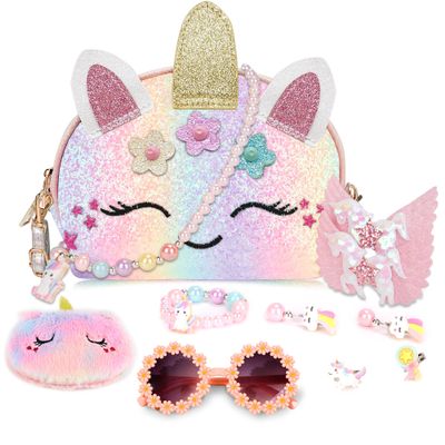Purse for Little Girls,Girls Jewelry Pretend Play,Unicorn Gifts for girls,Unicorn Makeup Bag,Dress Up Jewelry Pretend Play Kids Accessories