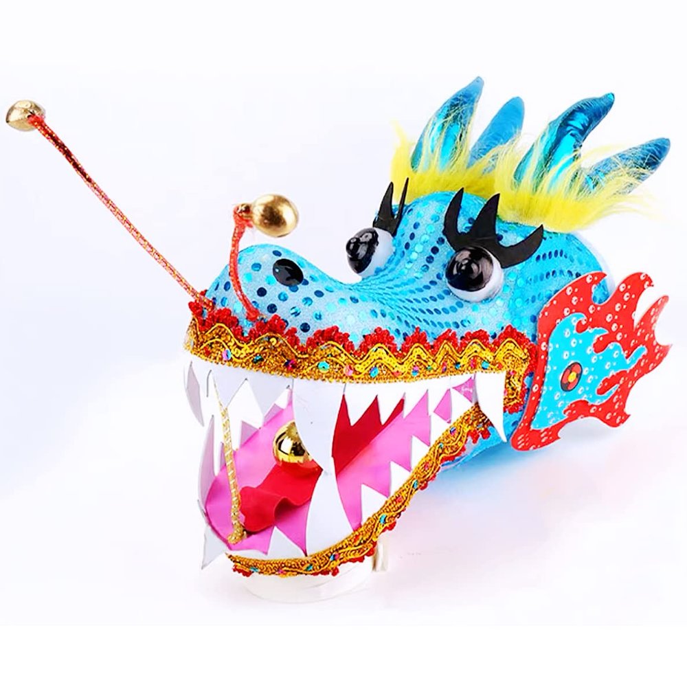 3D Dragon Head for Dragon Poi Combo Accessories, Real-Like Hollow Plastic Dragon Head with 1.1 Meters Swing Rope Fitness Dragon Senior String Dragon Dance Wulong Fling Rope Set (Medium, Blue)