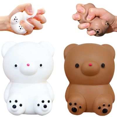 2 PCS Squishy White and Brown Bear Stress Ball - Dough Fidget Toy - Stretchy Animals Squishy Toys for Kids and Adults, Squeeze Ball for Anxiety Relief, Focus, Relax