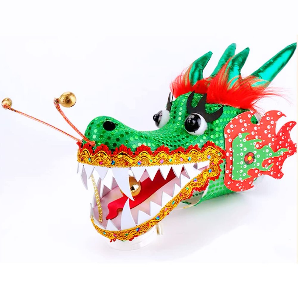 3D Dragon Head for Dragon Poi Combo Accessories, Real-Like ABS Plastic Dragon Head with Swing Rope Fitness Dragon Senior String Dragon Dance Wulong Fling Rope Set (Large, Green)