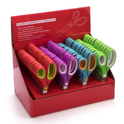 Potamish Students Scissors (48 Pairs Teacher Pack, Rounded-tip, 7- Inch) - 7 Soft Touch Blunt Kids School Student Scissors Shears PM-009-R48-A (Pack of 48)