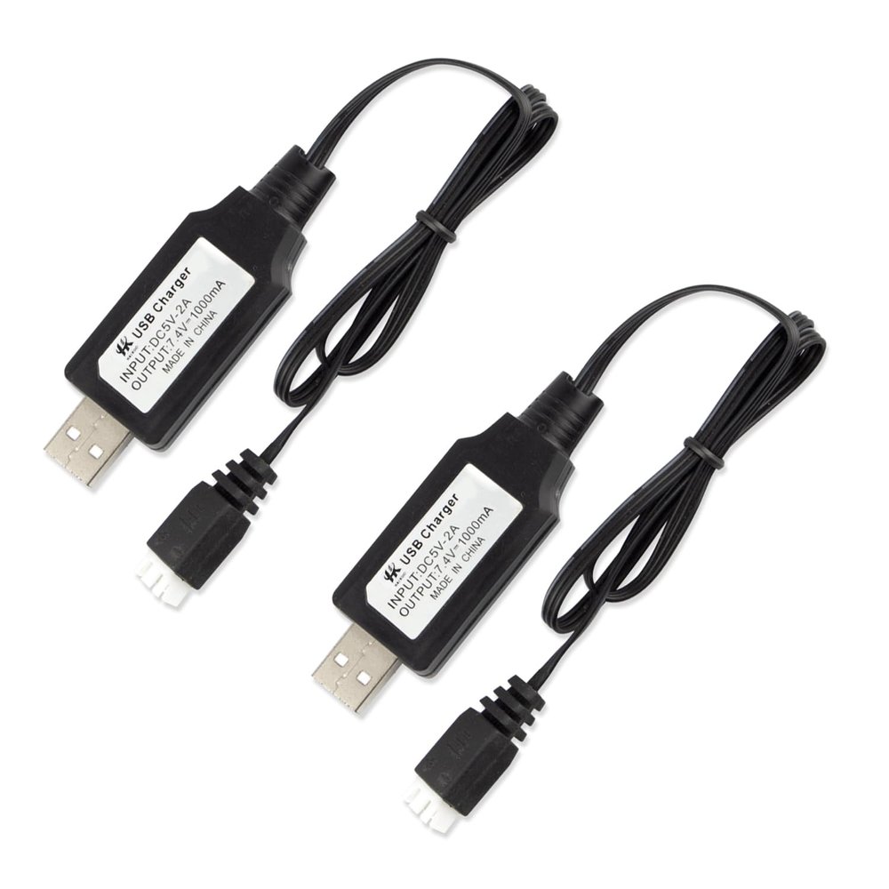 2 Pack USB Charger Cable for 7.4V 1A 2S LiPo & Li-ion Batteries USB to XH-3P Connector for Charging Compatible with Gel Splatter Blaster Toy, RC Boats, Drones, Skytech, Quadcopters, WLtoys etc.