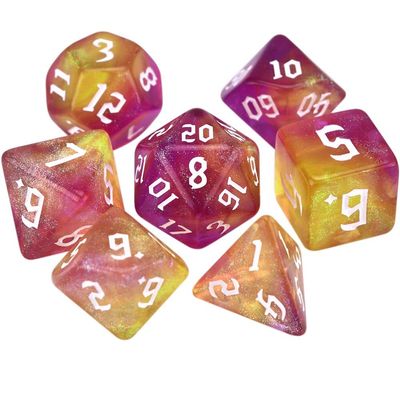 7-Die Two-Tone Dice Set Carved Pattern Dice Set Toy Gift Acrylic Polyhedral Dice Iridescent Glitter Polyhedral(Zijin)