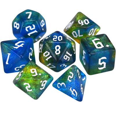 7-Die Two-Tone Dice Set Carved Pattern Dice Set Toy Gift Acrylic Polyhedral Dice Iridescent Glitter Polyhedral(Blue Gold)