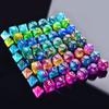 7-Die Two-Tone Dice Set Carved Pattern Dice Set Toy Gift Acrylic Polyhedral Dice Iridescent Glitter Polyhedral(Rose + Purple) view 3