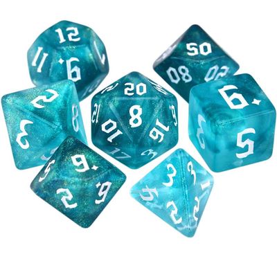 7-Die Two-Tone Dice Set Carved Pattern Dice Set Toy Gift Acrylic Polyhedral Dice Iridescent Glitter Polyhedral(Green + Milk White)