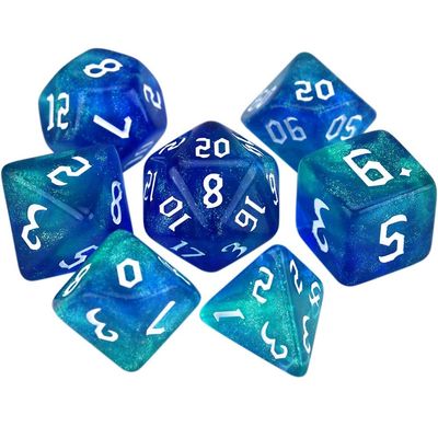 7-Die Two-Tone Dice Set Carved Pattern Dice Set Toy Gift Acrylic Polyhedral Dice Iridescent Glitter Polyhedral(Aqua+Blue)