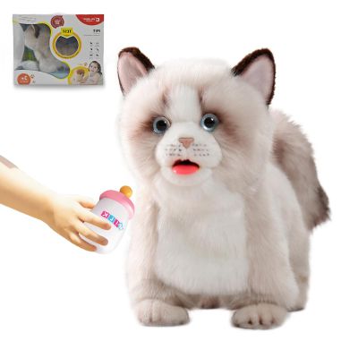 Electronic Interactive Ragdoll Cat - Realistic Handmade Toy with Walking, Barking, Wagging Tail & Talking - Robotic Pet Toy for Toddler Kids