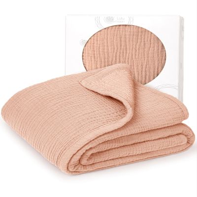 lulumoon Muslin Quilt Blanket, Crib Blanket for Baby and Toddler,47x47 Inches(Pink)