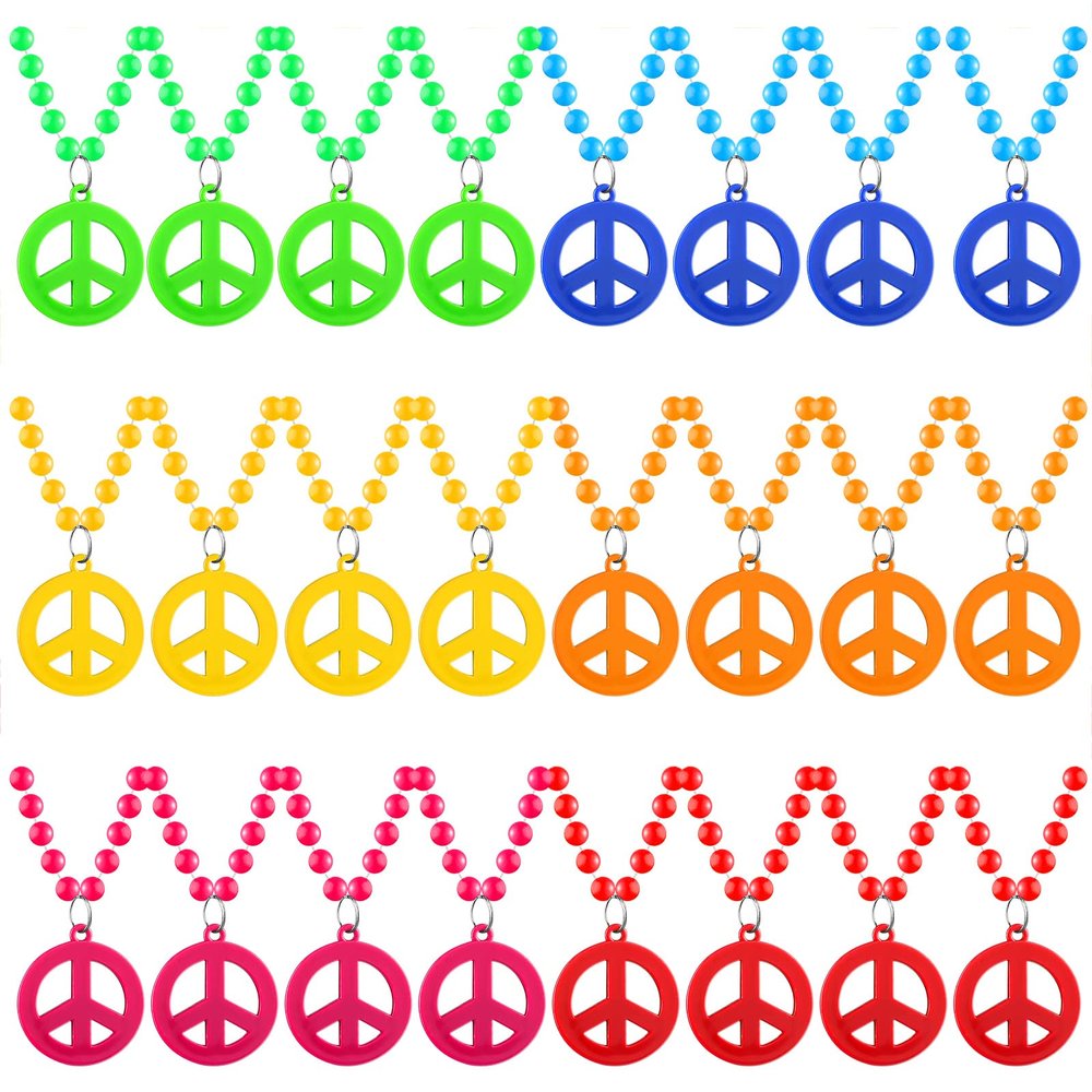 Hicarer Peace Sign Necklace Hippie Jewelry Set Peace Sign Necklaces Costume Hippie Costume for 60s or 70s(24 Pieces)