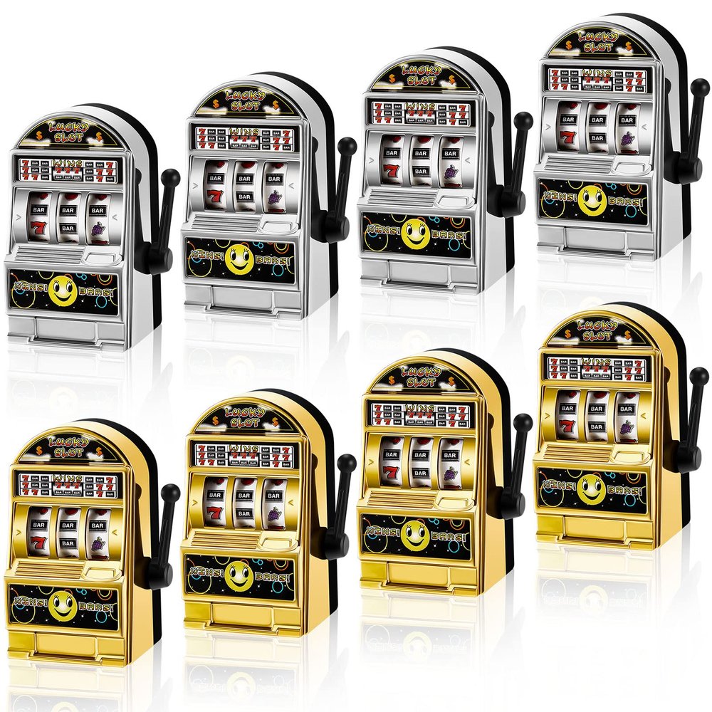 Deekin 12 Pcs Slot Machine Bank Mini Slot Machine Toy with Spin Reels Golden Silver Lucky Bank