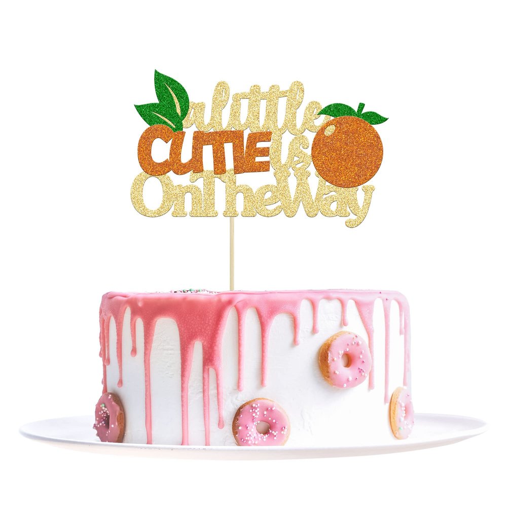 1Pc Little Cutie is on the Way Cake Topper Glitter Orange Cake Topper Decorations for Cutie Kids Birthday Party Baby Shower Gender Reveal Fruit Party Supplies