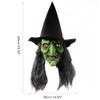 OHEPFD Old Woman Witch Face Cover with Hair and Hat Latex Halloween Costume Creepy Scary Party Witch Costume Dress up Props, Green, 55-62cm view 4