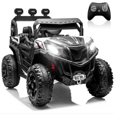 ANPABO 24V Ride on Toys for Big Kids w/Remote Control, 4X75W Motors, Max 4.5MPH, 4WD/2WD Switchable, 4 Shock Absorbers, 19" Spacious Seat, Bluetooth, Electric Car for Kids(White)